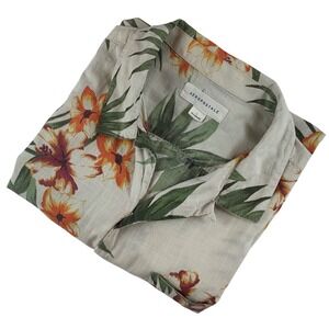 Aeropostale Mens Large Tropical Floral Palm Button Down Shirt Cotton Cream